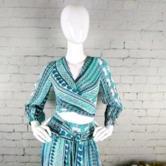 Zhu Ulma Paisley Wrap Pants Set Aqua Blue XS - Picture 7 of 9